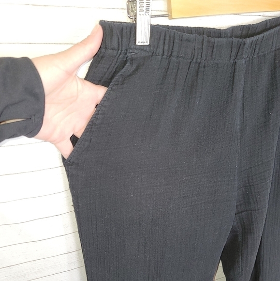 EILEEN FISHER 100% ORGANIC COTTON BLACK CREPE ANKLE PANTS, SZ SMALL - Picture 3 of 13